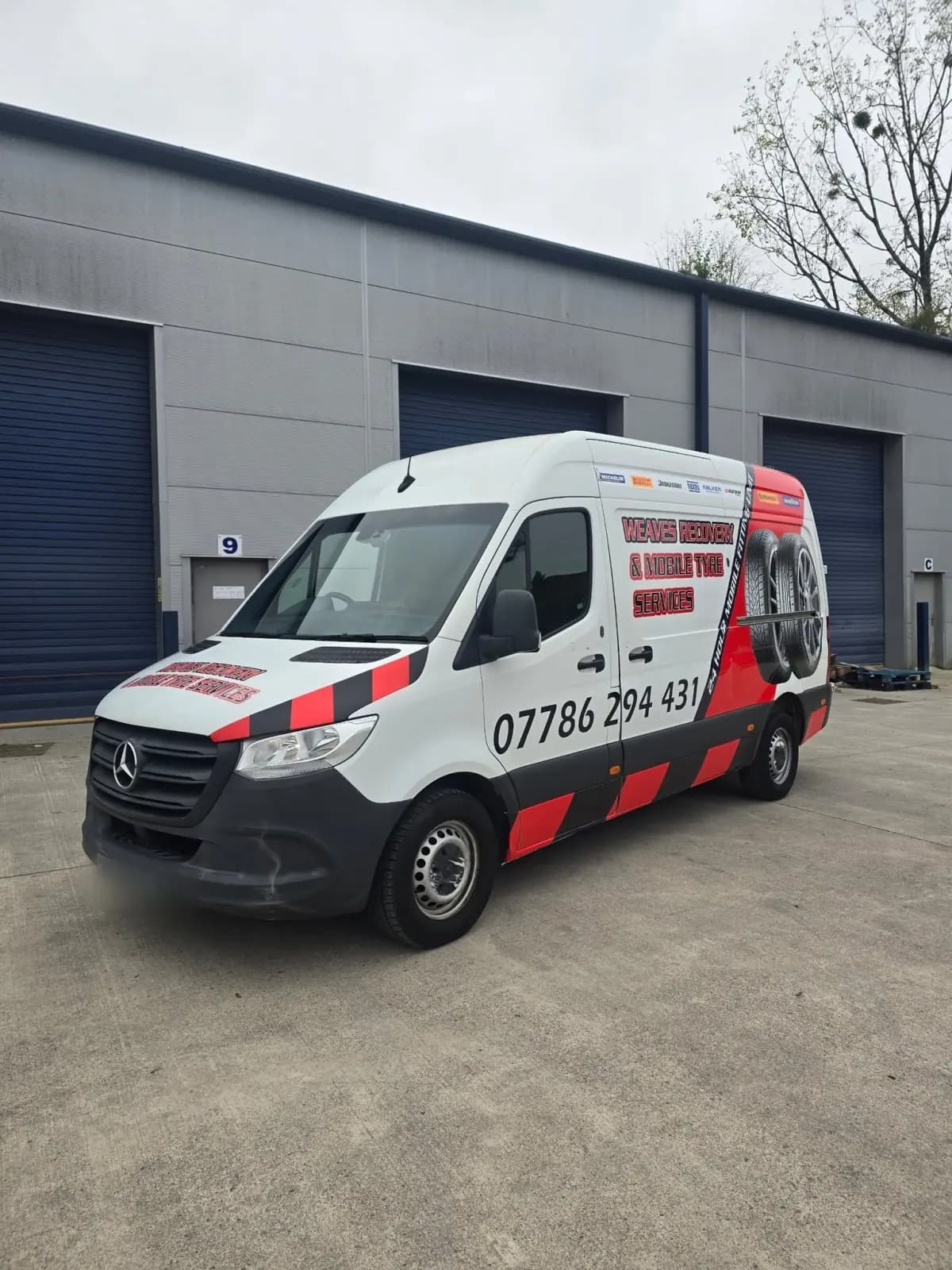 Weaves Recovery Mercedes Sprinter in red and white printed livery